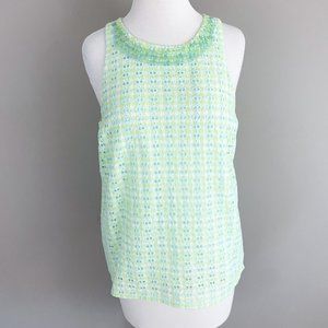 Vineyard Vines Green White Eyelet Gingham Sleeveless Beaded Pastel Summer Top 8